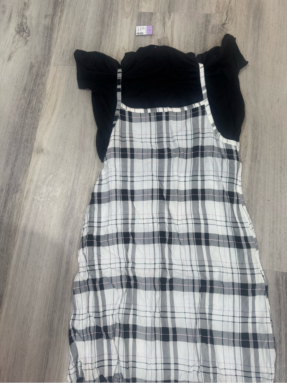 Girls Black & White Plaid Pinafore Dress with Straps